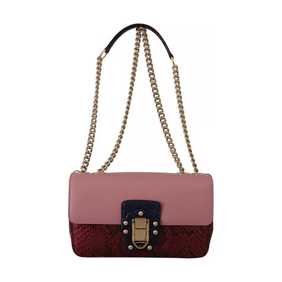Dolce & Gabbana Pink Red Exotic Skins Gold Chain Purse LUCIA Leather Bag VAS130268