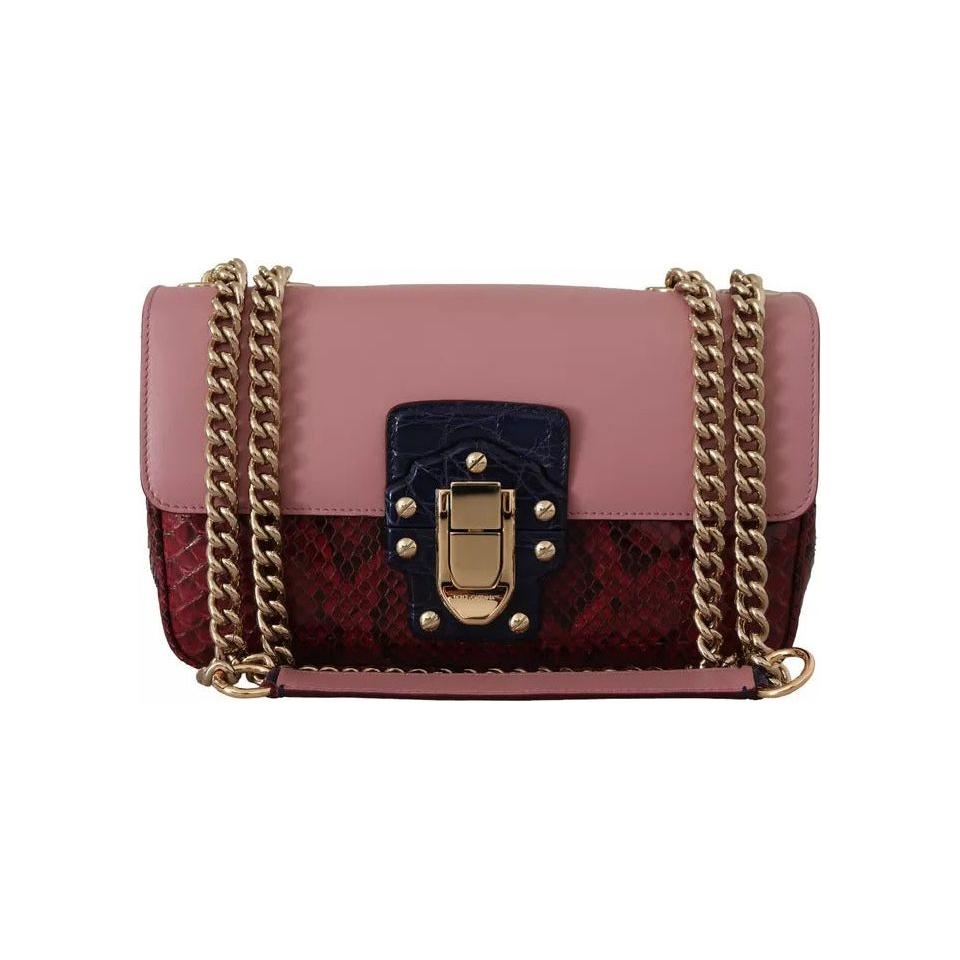 Dolce & Gabbana Pink Red Exotic Skins Gold Chain Purse LUCIA Leather Bag VAS130268