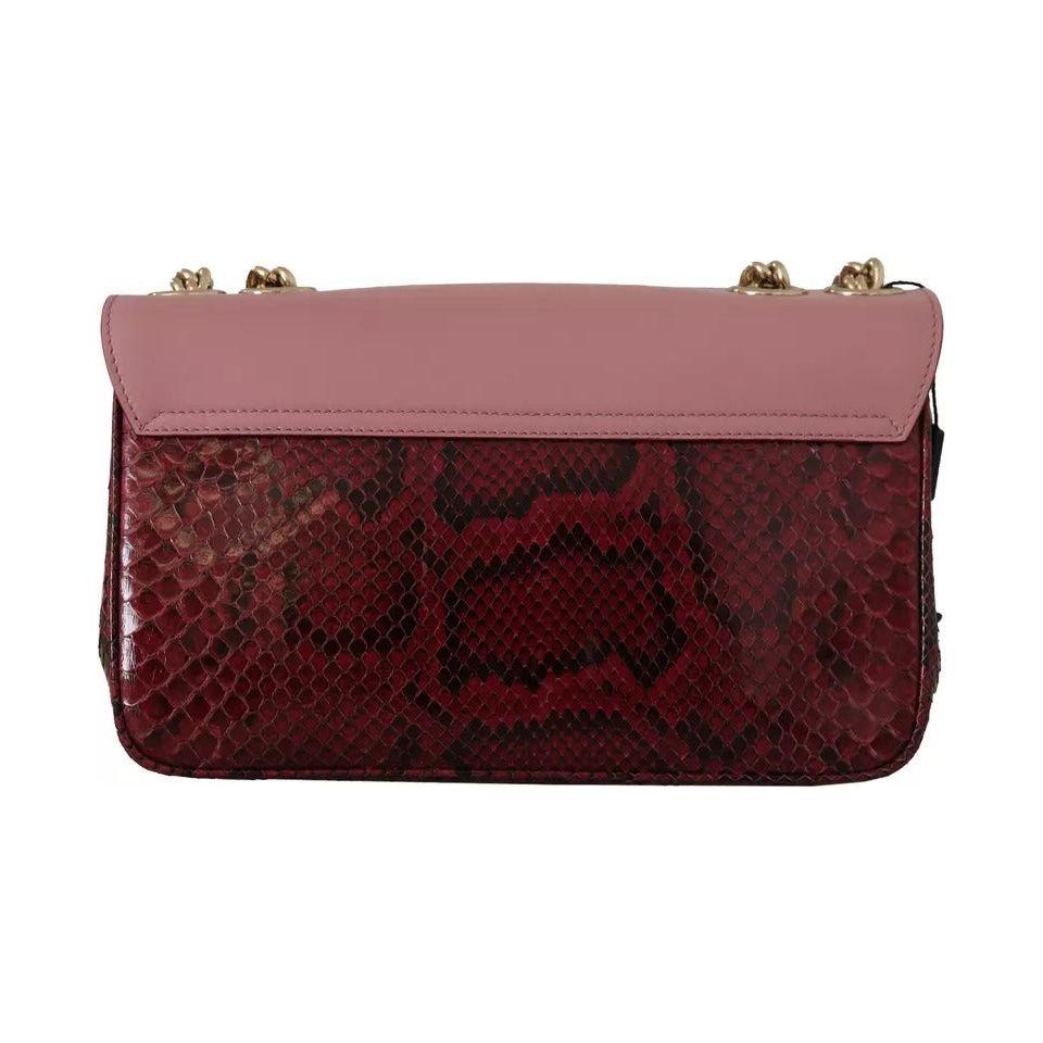 Dolce & Gabbana Pink Red Exotic Skins Gold Chain Purse LUCIA Leather Bag VAS130268
