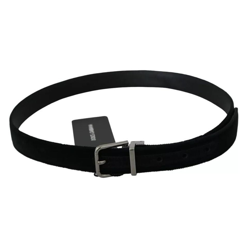 Dolce & Gabbana Black Velvet Leather Silver Buckle Belt
