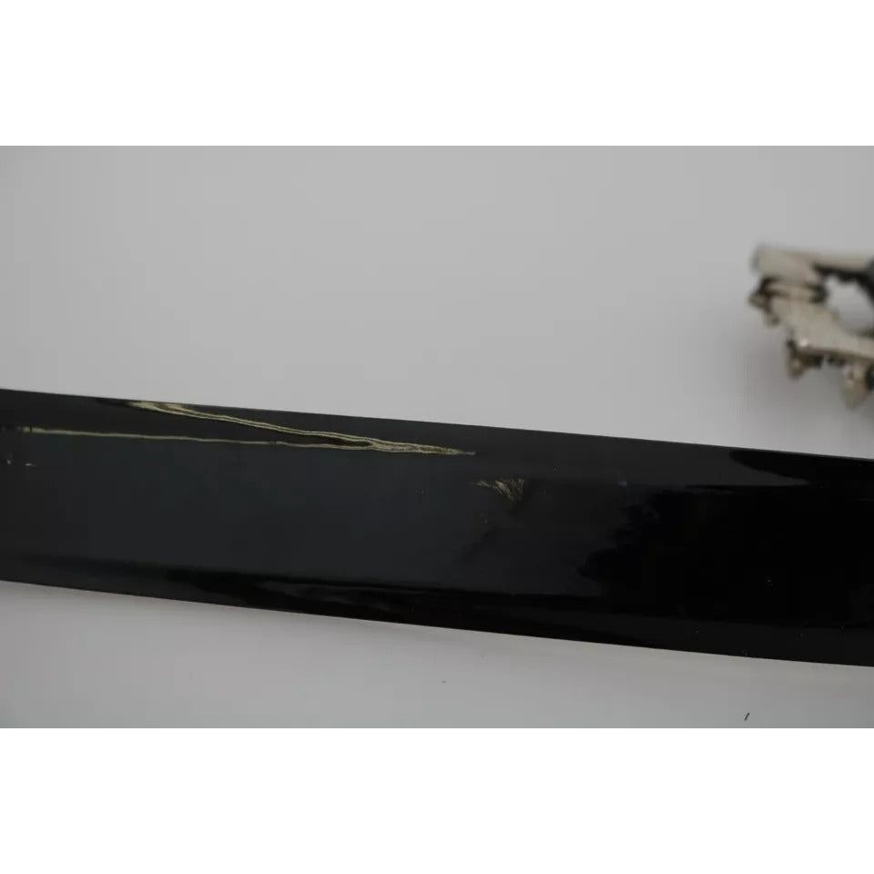 Dolce & Gabbana Black Shiny Leather Crystal Logo Buckle Belt