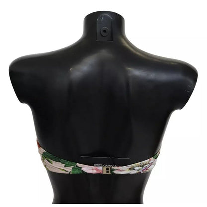 Dolce & Gabbana Pink Floral Print Swimsuit Beachwear Bikini Top