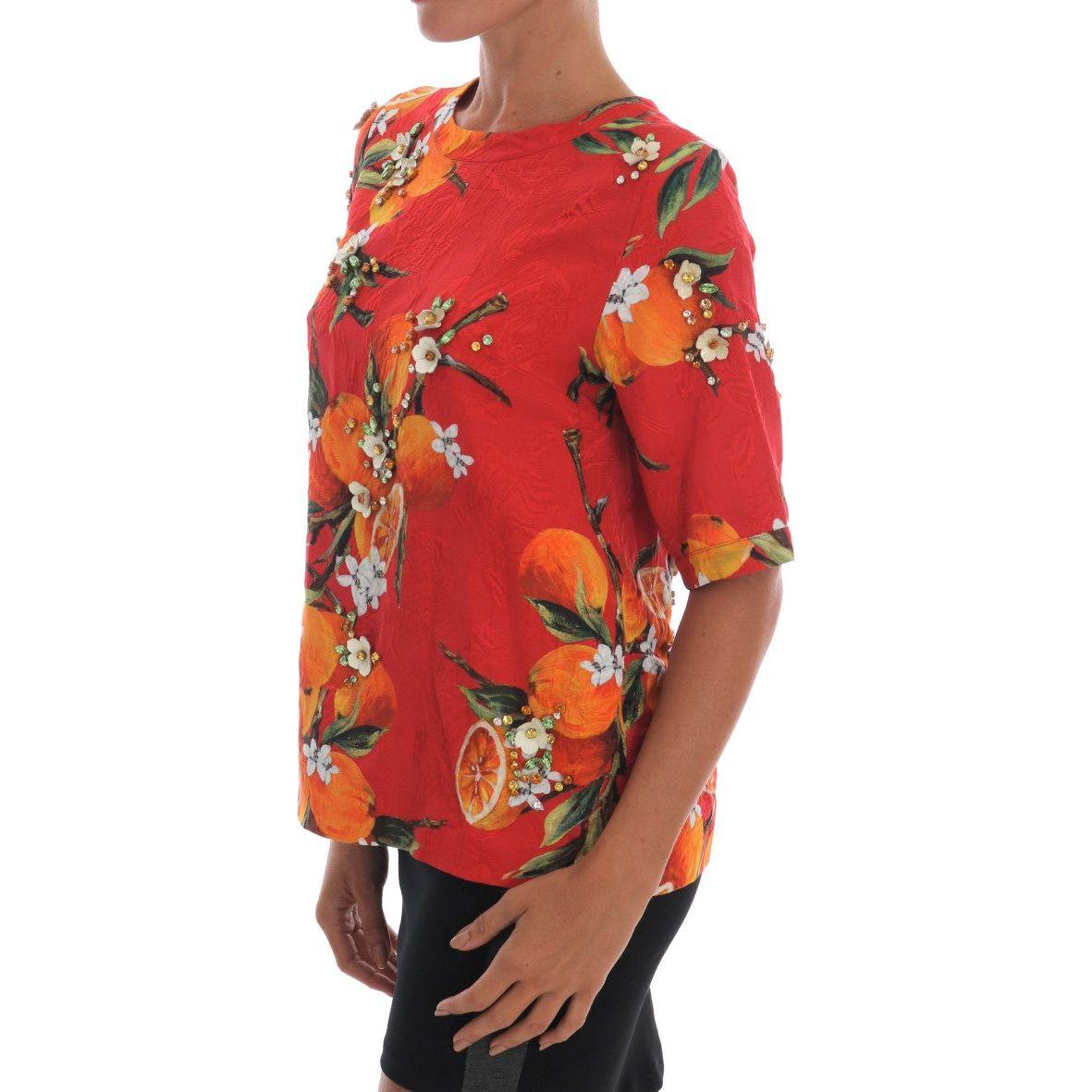 Dolce & Gabbana Orange Print Crystal-Embellished Blouse