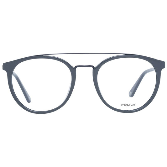 Police Gray Men Glasses Frame, full-rim grey metal and plastic, size 51-19-145 with spring hinge, suitable for men.