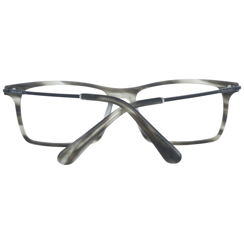 Police Gray Men Glasses Frame with full-rim design, metal and plastic material, size 52-16-145, shown from the front view.