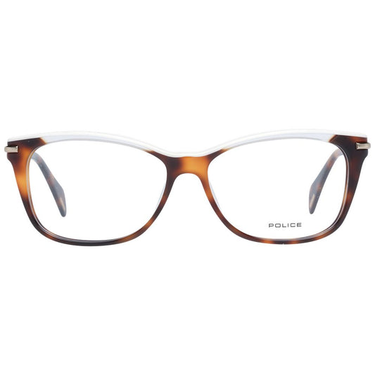 Police Brown Women Glasses Frame, full-rim butterfly style with metal & plastic construction, includes branded case.