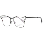 Yohji Yamamoto Gray Women Glasses Frame in gunmetal, titanium material, full-rim square style, with demo lenses and branded soft case.