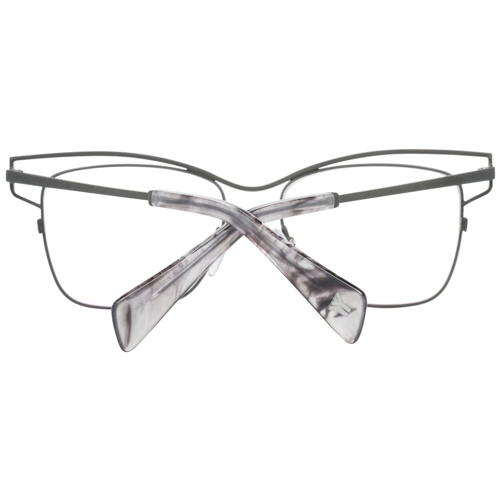 Yohji Yamamoto Gray Women Glasses Frame in titanium, full-rim square style, gunmetal color, size 51-16-145 with demo plastic lenses.