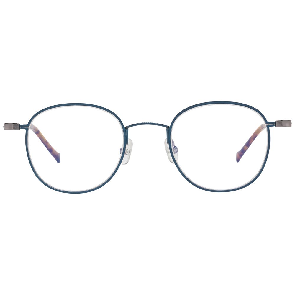 Hackett Blue Men Glasses Frame full-rim metal and plastic with demo lenses, blue filter in panto style, size 48-22-145, includes case.
