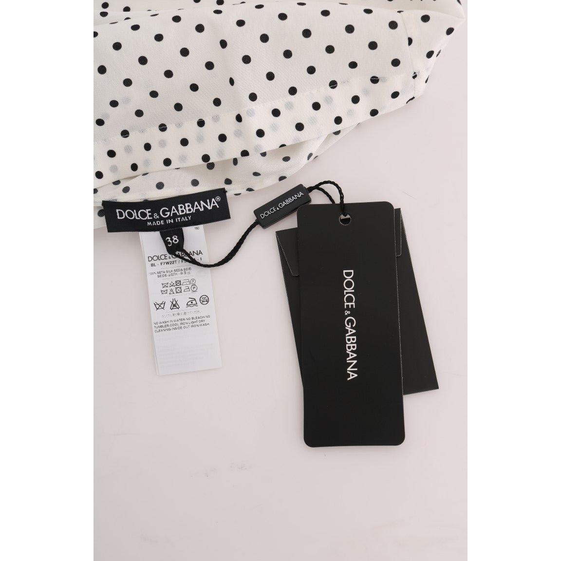 Dolce & Gabbana White Polka Dotted Silk T-shirt Top