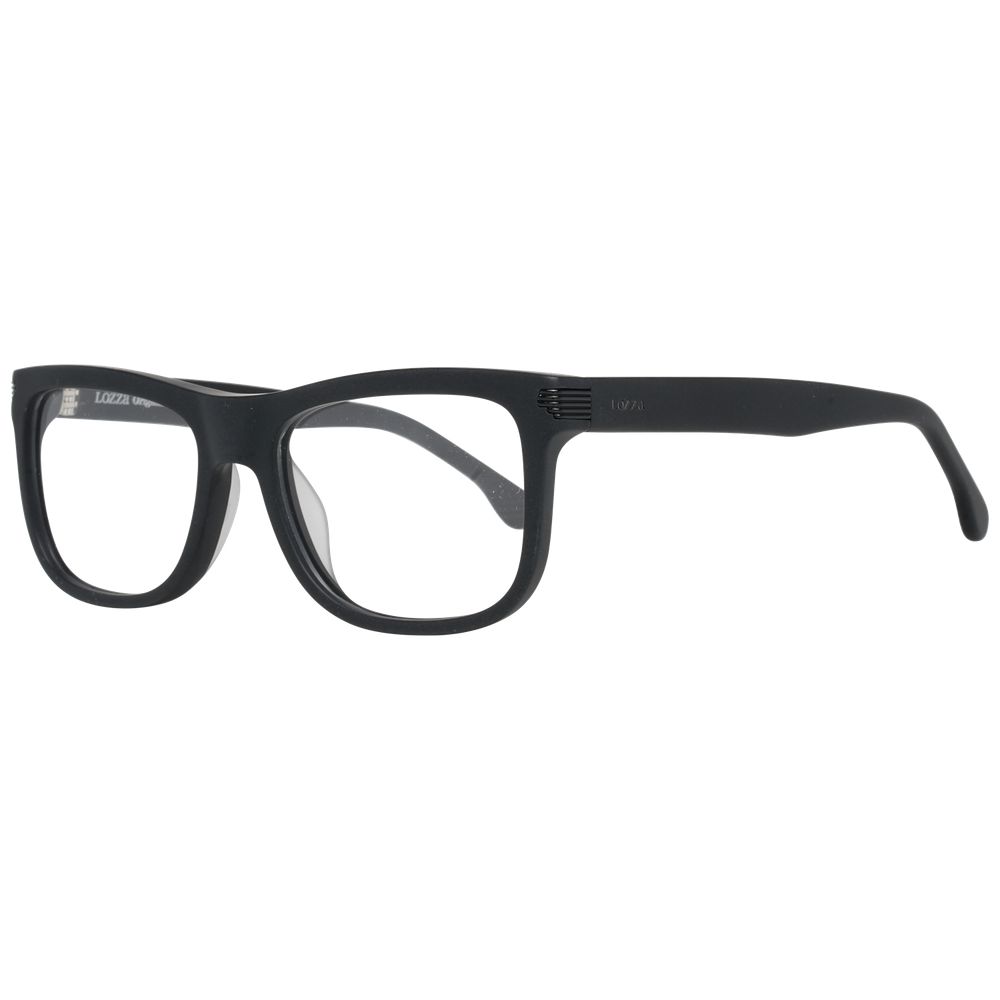 Lozza Black Men Glasses Frame, full-rim plastic design, black color, size 51-17-135, includes branded case, no spring hinge.