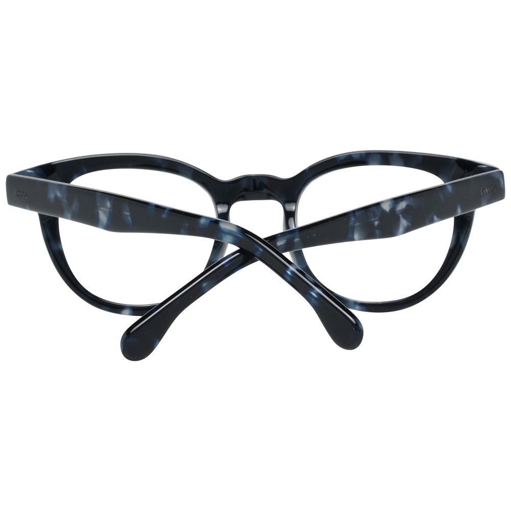 Lozza Black Unisex Glasses Frame in full-rim style with black plastic material, featuring a sleek design suitable for both men and women.