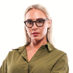 Lozza Black Unisex Glasses Frame on person wearing green shirt, showcasing full-rim plastic frame with 45mm lenses and 135mm temples.