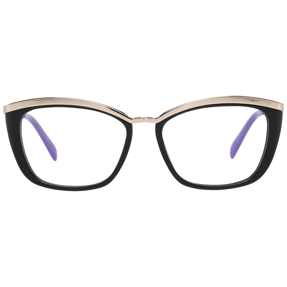 Emilio Pucci Black Women Glasses Frame with metal and plastic material, black color, full-rim butterfly style for a chic look.
