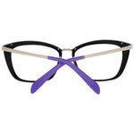 Emilio Pucci Black Women Glasses Frame, full-rim butterfly style, metal and plastic frame, demo lenses, purple temples, includes branded case.