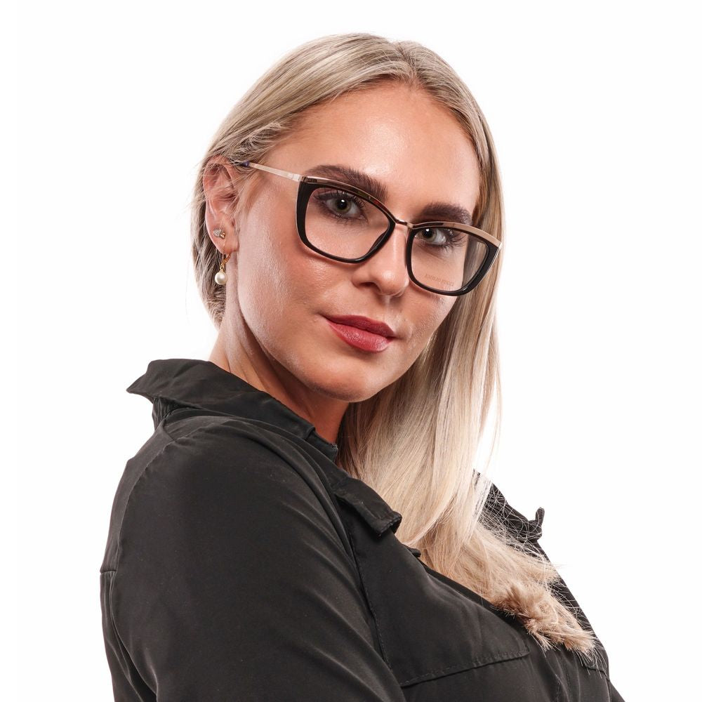 Woman wearing Emilio Pucci Black Women Glasses Frame with full-rim butterfly style.