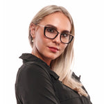 Woman wearing Emilio Pucci Black Women Glasses Frame with full-rim butterfly style.
