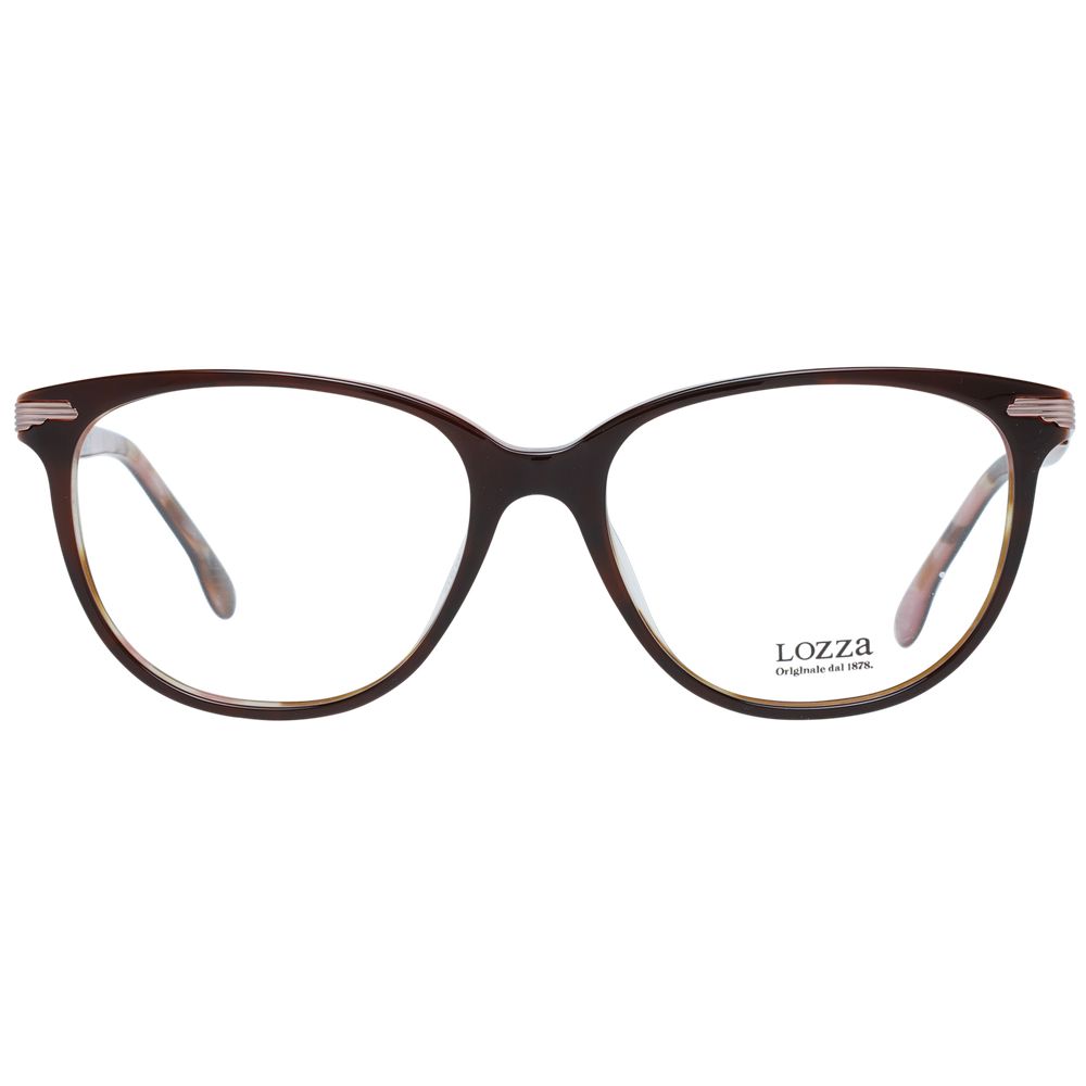 Lozza Brown Women Glasses Frame, full-rim butterfly style plastic frame, size 54-17-140, includes branded case, brown color.