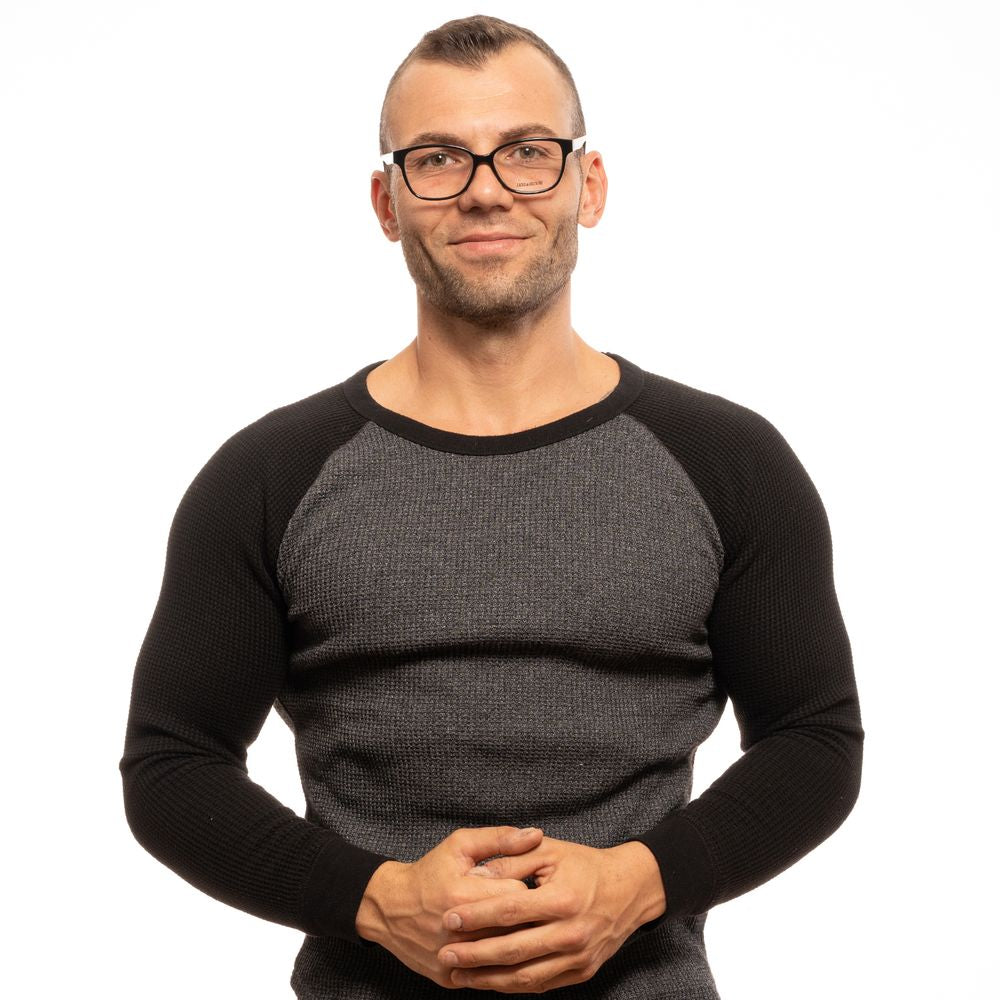 Person wearing Zadig & Voltaire Black Unisex Glasses Frame against a white background.