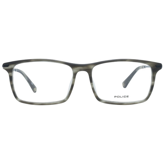 Alt Tag: Police Gray Men Glasses Frame with full-rim style, metal and plastic material, and size 54-16-145, includes branded case.