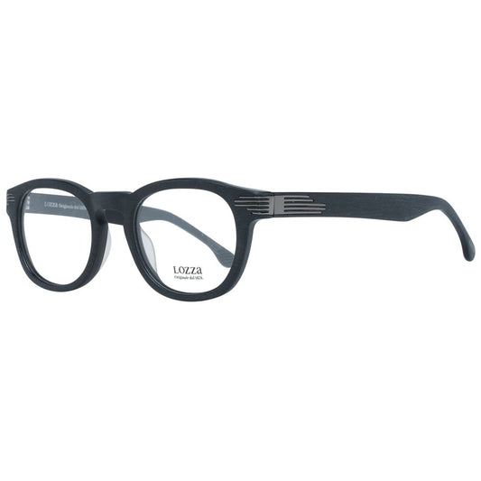Lozza Black Unisex Glasses Frame, full-rim plastic frame with 48-21-140 size, black color, no spring hinge, includes branded case
