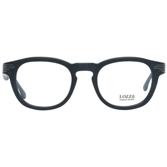 Lozza Black Unisex Glasses Frame, full-rim plastic with 48-21-140 size, black color, includes branded case, no spring hinge.