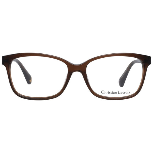 Christian Lacroix Brown Women Glasses Frame full-rim style, plastic material, size 53-15-140, comes with branded case, trapezium design.