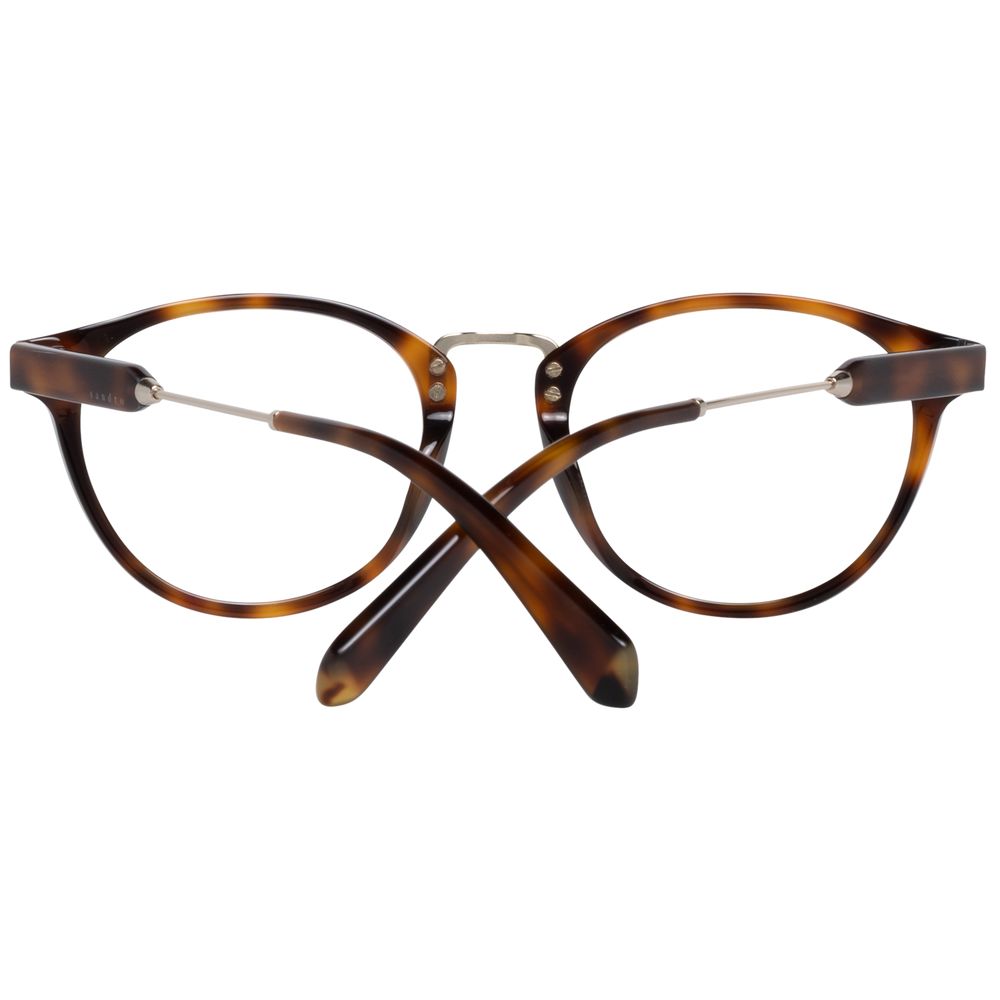 Sandro Brown Men Glasses Frame - Full-rim round style with plastic material in brown color, size 49-19-145, includes branded case.
