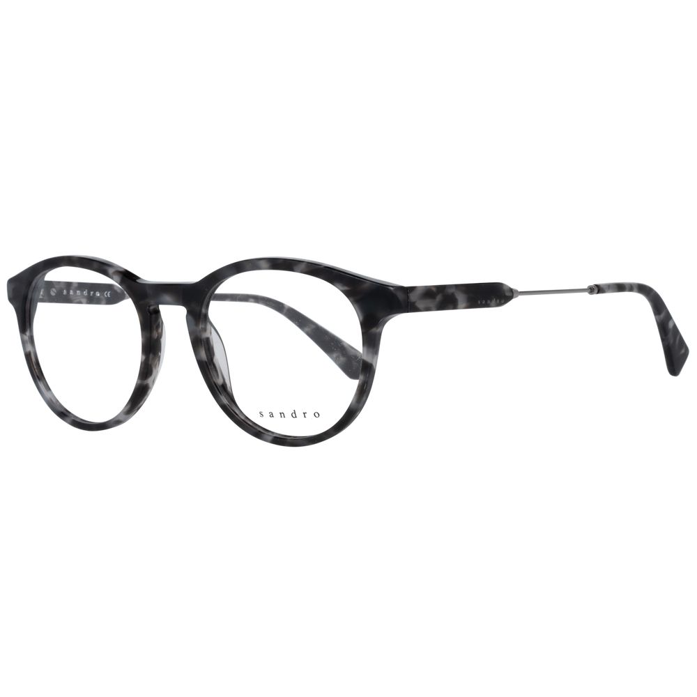 Sandro Gray Men Glasses Frame, full-rim round plastic, grey, size 50-19-145, includes branded case, no spring hinge, demo lenses.