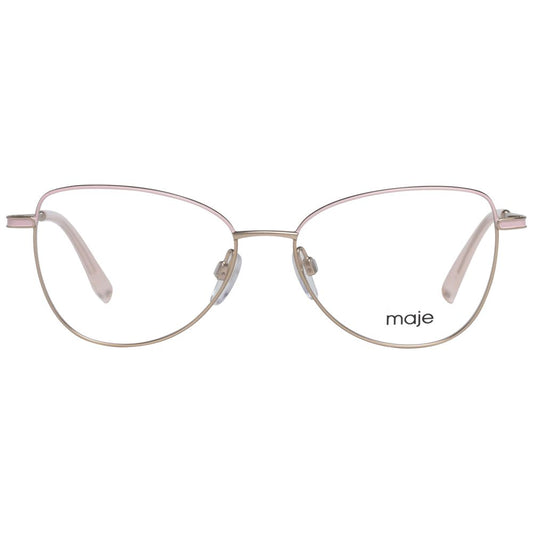 Maje Pink Women Glasses Frame in rose gold metal, full-rim style, featuring a branded case, size 52-15-135.