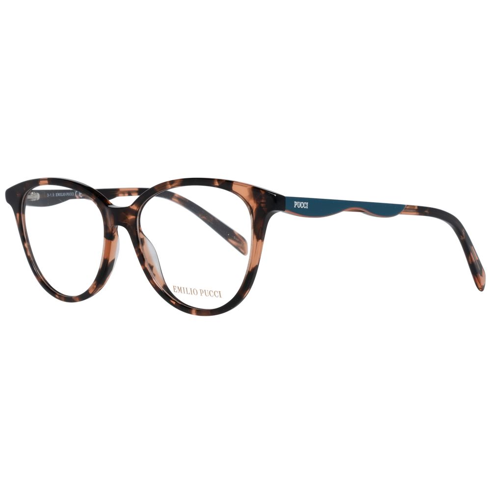 Emilio Pucci Brown Women Glasses Frame, full-rim oval plastic design, lens width 53mm, bridge 16mm, temple length 140mm, demo lenses.