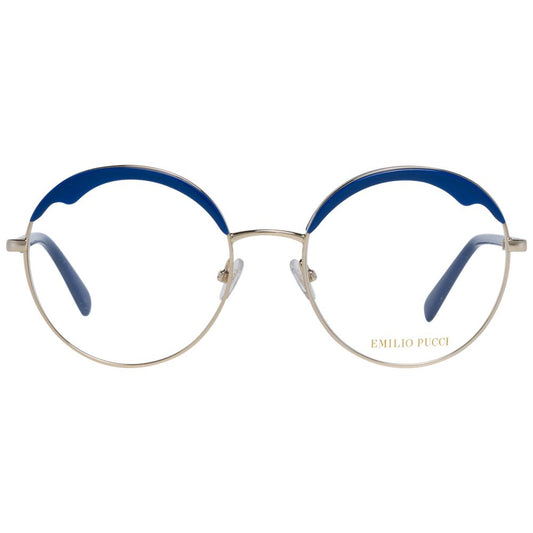 Emilio Pucci Blue Women Glasses Frame with gold metal & plastic material, full-rim style, and blue accents.