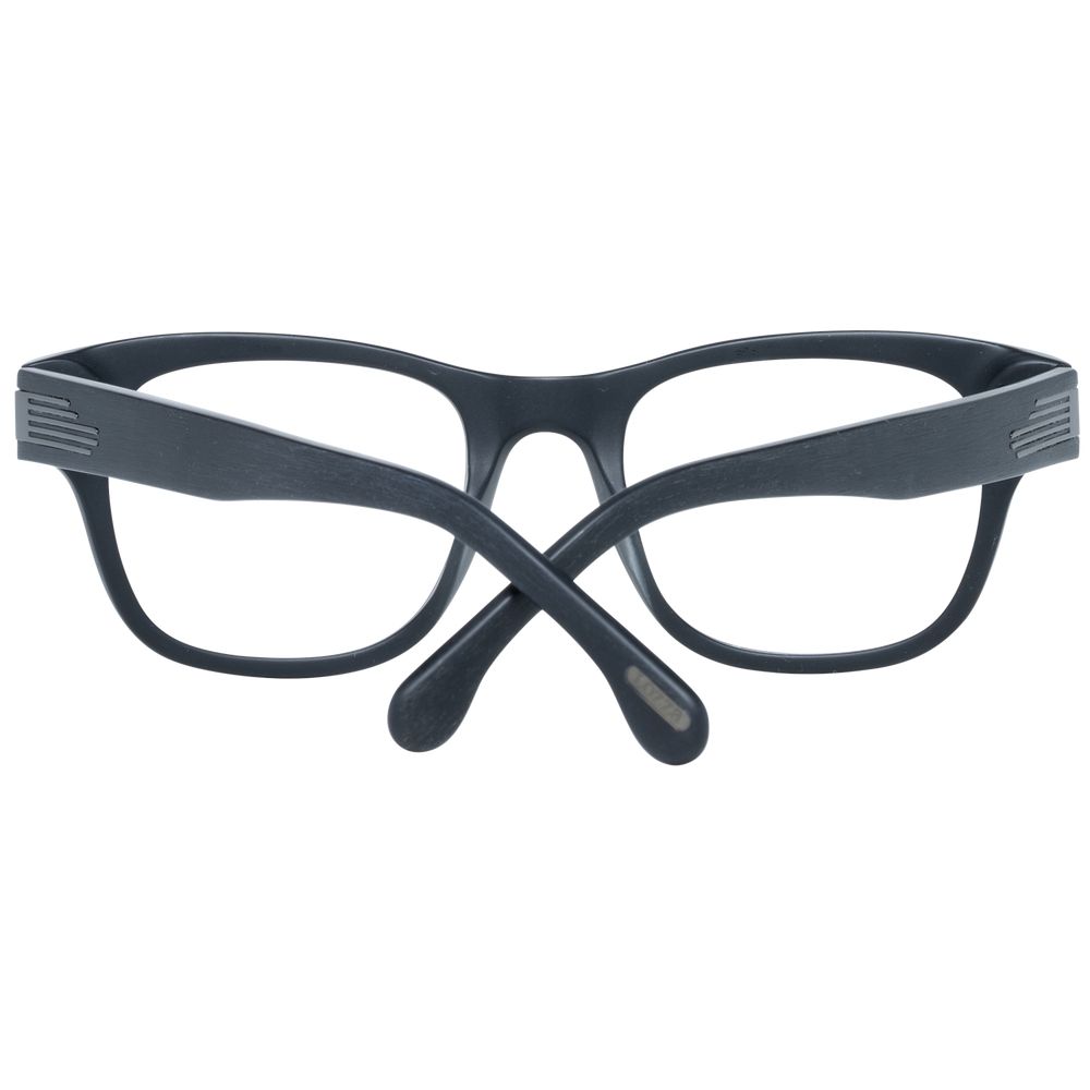Lozza Black Unisex Glasses Frame, full-rim trapezium style with 140mm temples and 50mm demo lenses.