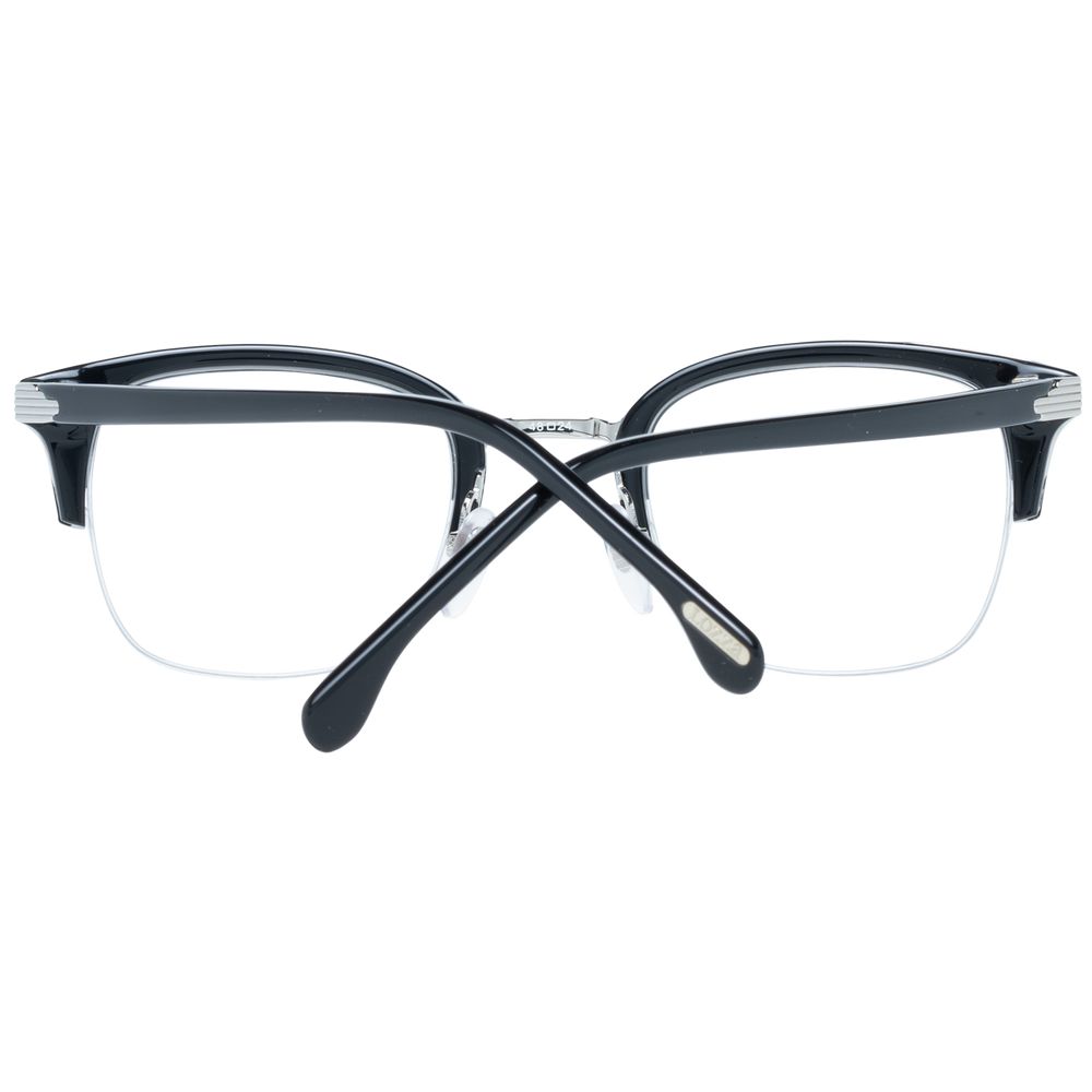 Lozza Black Unisex Glasses Frame with half-rim trapezium lenses and black metal-plastic design, shown with temples crossed.