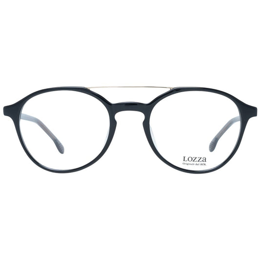 Lozza Black Unisex Glasses Frame, full-rim round style with metal and plastic mix, demo lenses, size 51-21-140.