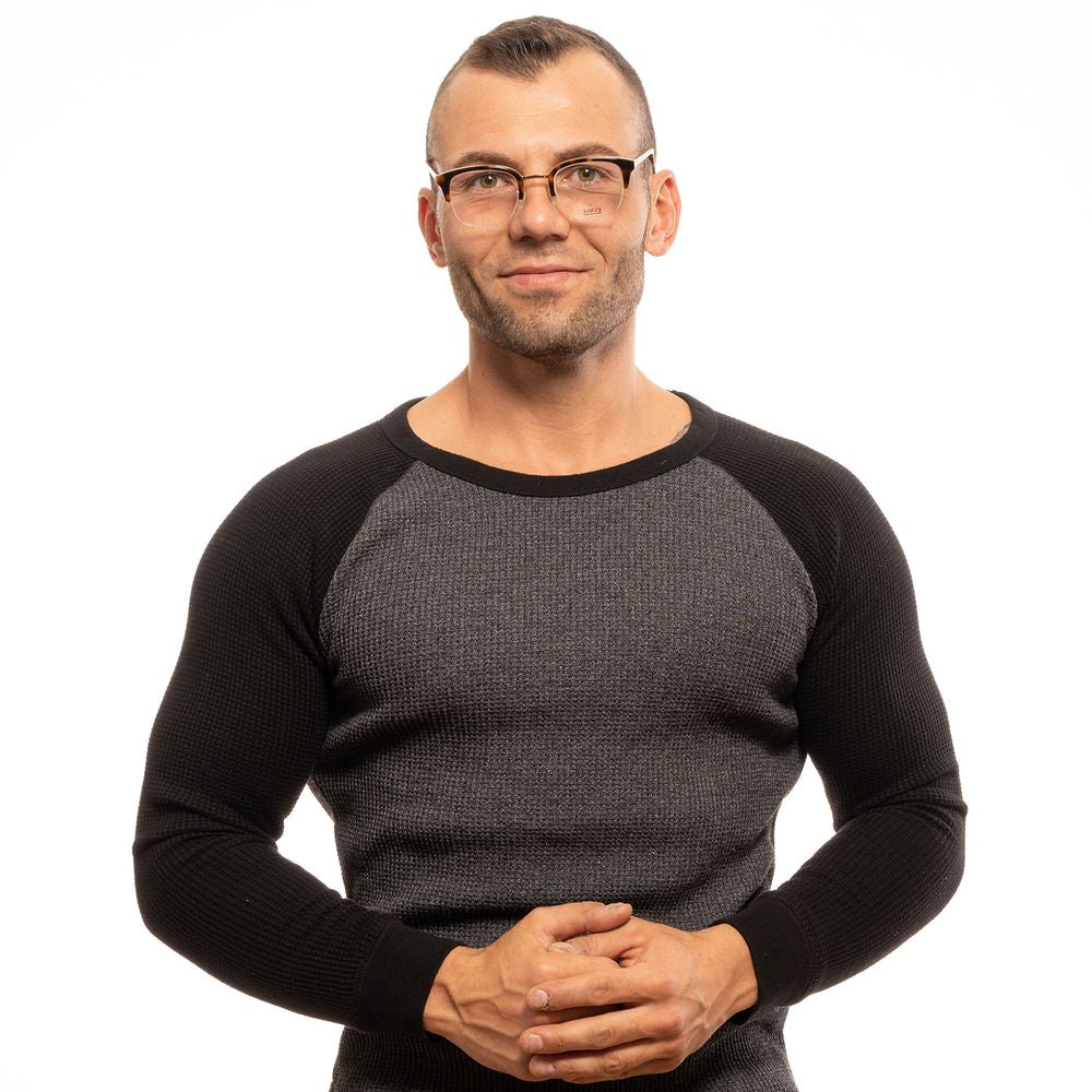 Lozza Brown Unisex Glasses Frame worn by a person in a black and gray sweater.