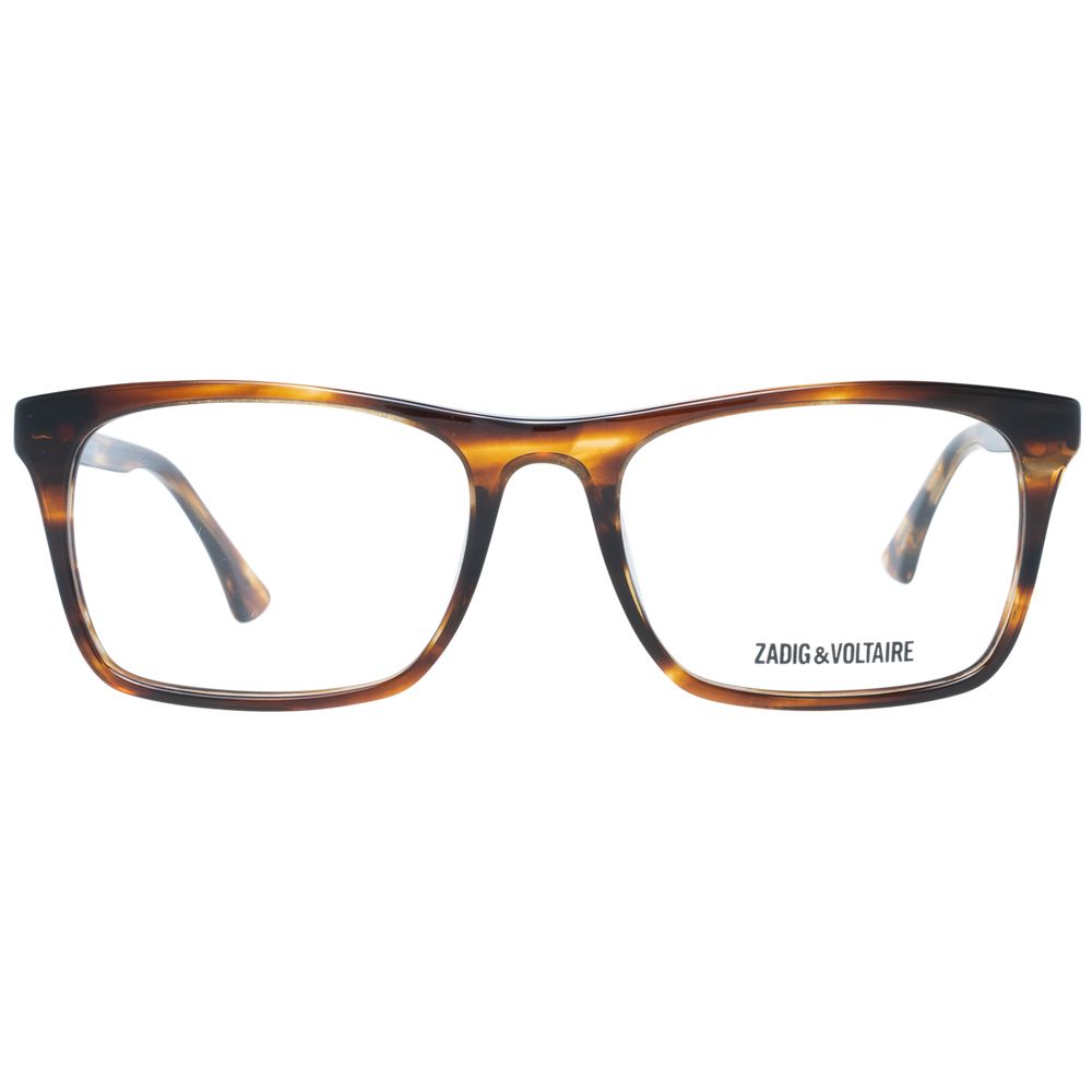 Zadig & Voltaire Brown Men Glasses Frame, full-rim rectangle plastic frame in brown with demo lenses, includes branded case.