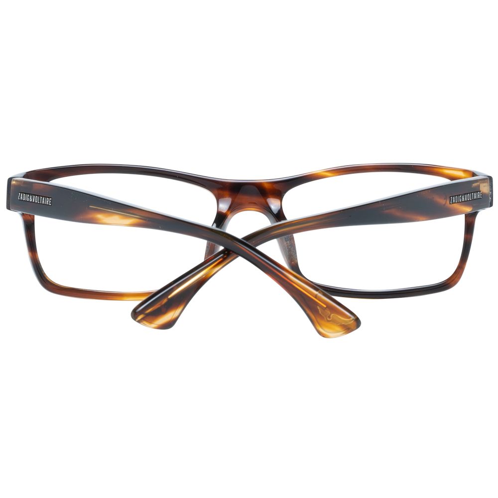 Zadig & Voltaire Brown Men Glasses Frame with full-rim rectangle design in plastic, featuring spring hinges and demo lenses.