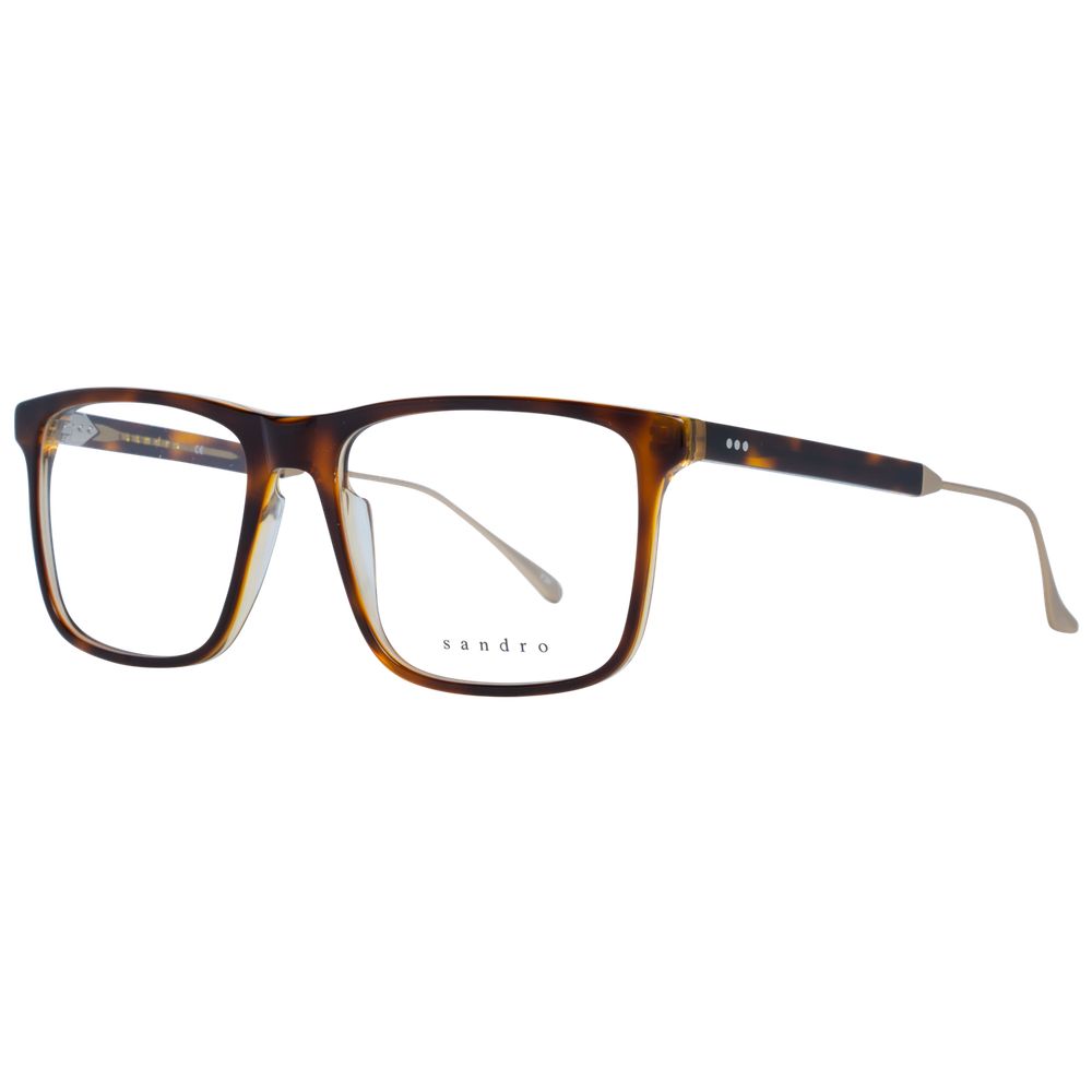 Sandro Brown Men Glasses Frame, multicolor square full-rim with plastic demo lenses, size 54-17-145.