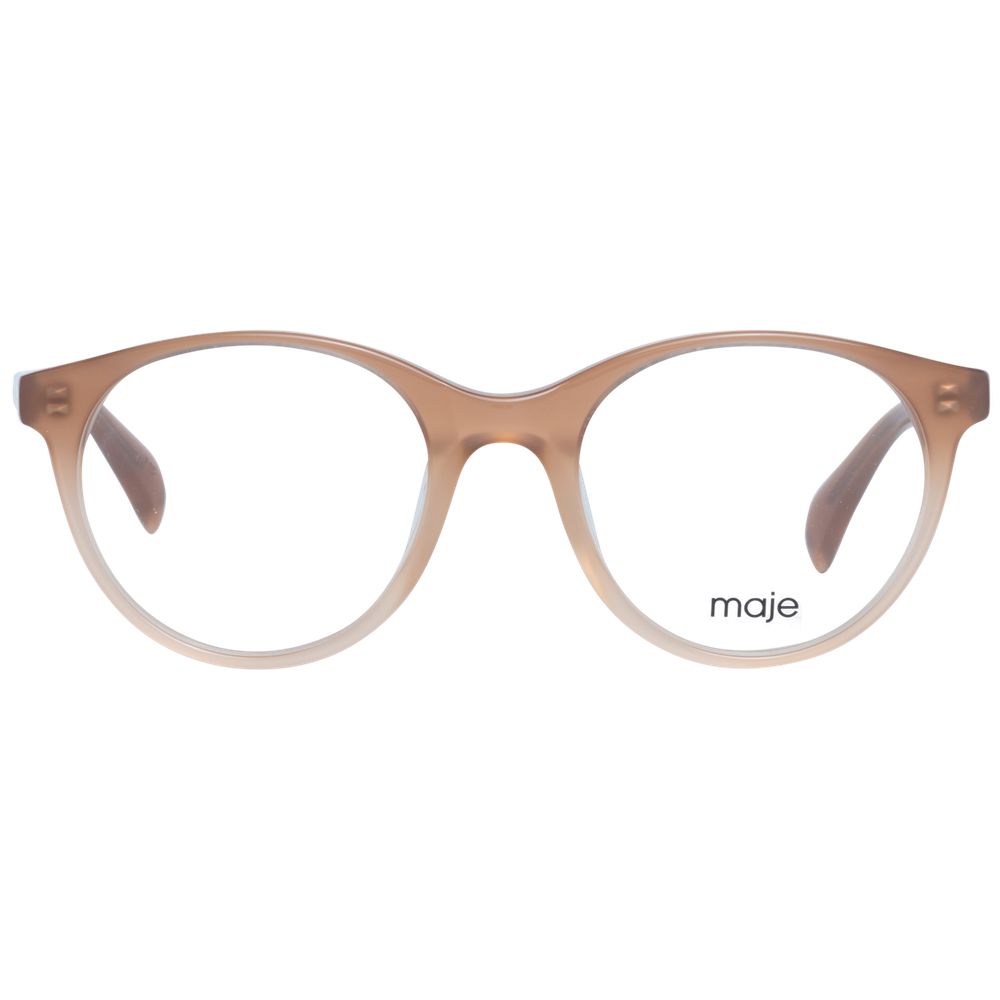 Maje Beige Women Glasses Frame, full-rim acetate design with demo lenses. Round style, size 49-19-140, ideal for fashion-forward women.