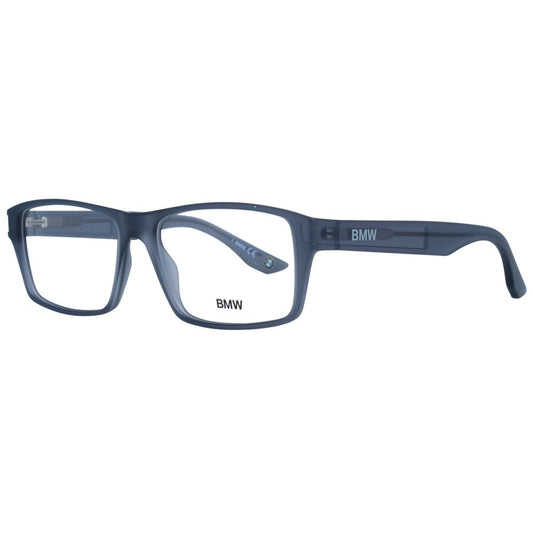 BMW Gray Men Glasses Frame in full-rim rectangular style with grey plastic frame and demo lenses, size 57-16-140.