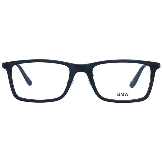 BMW Black Men Optical Frames with black metal and plastic full-rim design, trapezium style, 56-20-145 size, includes branded case.