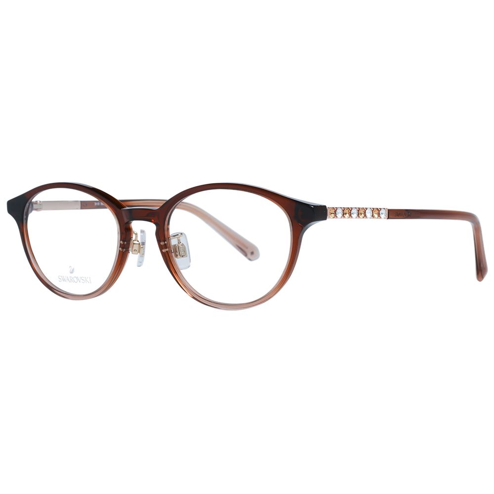 Swarovski Brown Women Glasses Frame, oval design with full-rim plastic and crystal detail, size 49-19-145.