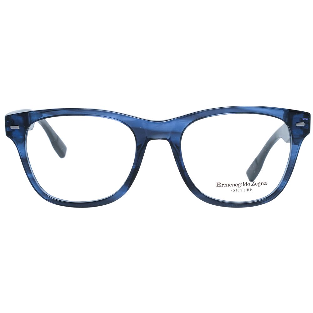 Ermenegildo Zegna Blue Men Glasses Frame with blue plastic full-rim and trapezium style for men, including branded case, size 52-19-145.