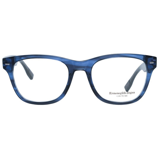 Ermenegildo Zegna Blue Men Glasses Frame with blue plastic full-rim and trapezium style for men, including branded case, size 52-19-145.