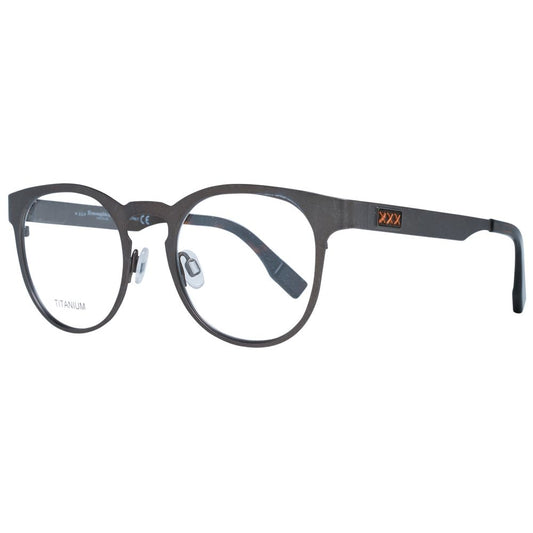 Ermenegildo Zegna Gray Men Glasses Frame, titanium material, round full-rim style, demo plastic lenses, size 48-19-140.