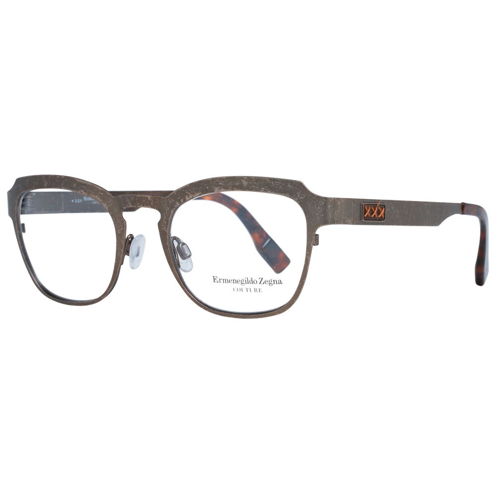 Ermenegildo Zegna Bronze Men Glasses Frame in titanium, trapezium style, full-rim, with transparent plastic lenses.