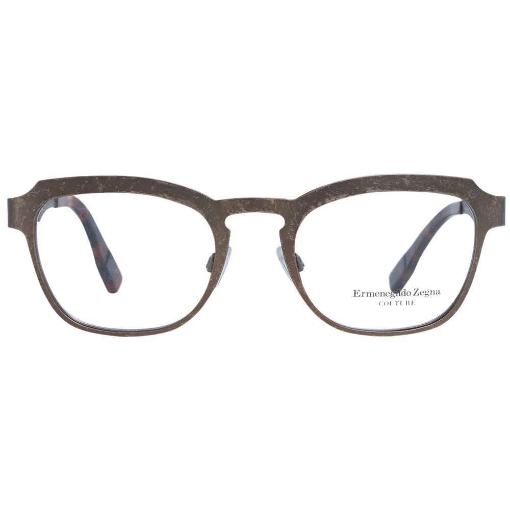 Ermenegildo Zegna Bronze Men Glasses Frame in titanium with trapezium style and transparent lenses, full-rim design.