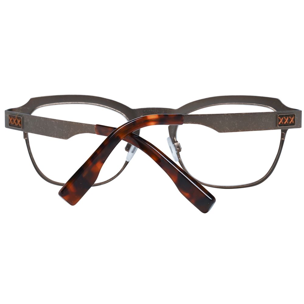 Ermenegildo Zegna Bronze Men Glasses Frame in titanium with transparent plastic lenses and full-rim design.
