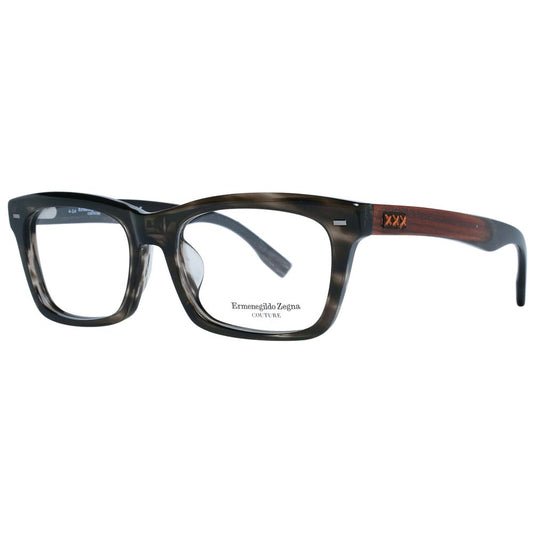 Ermenegildo Zegna Gray Men Glasses Frame, acetate wood horn, full-rim, rectangle, 56-18-150, demo lenses, branded case
